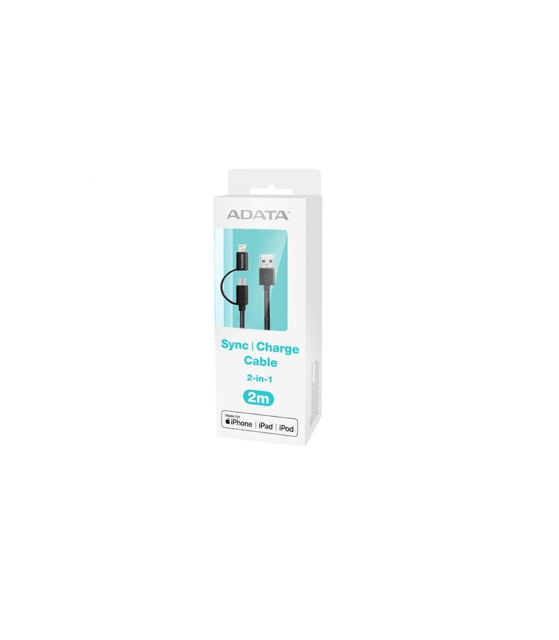 کابل تبدیل USB به microUSB-لایتنینگ ای دیتا مدل 2-IN-1 طول 2 متر - Image 2