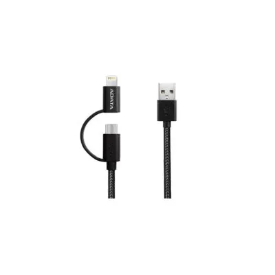 کابل تبدیل USB به Micro USB و لایتنینگ ای دیتا مدل 2-IN-1 طول ۲ متر