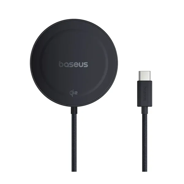 baseus-simple-mini4-15w-1 نمای جانبی شارژر وایرلس باسئوس با کابل یکپارچه Type-C